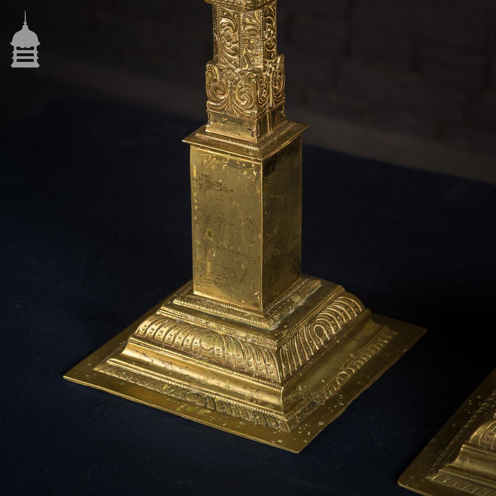 Stunning 19th C Indian Solid Brass Candle Stick Holders