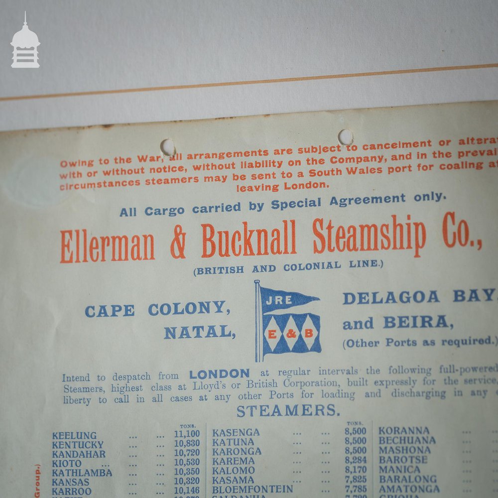 1915 Ellerman & Bucknall Steamship Co. LTD Notice in Later Frame