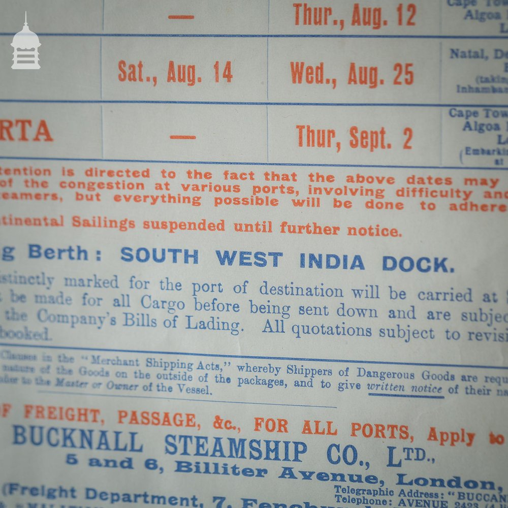 1915 Ellerman & Bucknall Steamship Co. LTD Notice in Later Frame