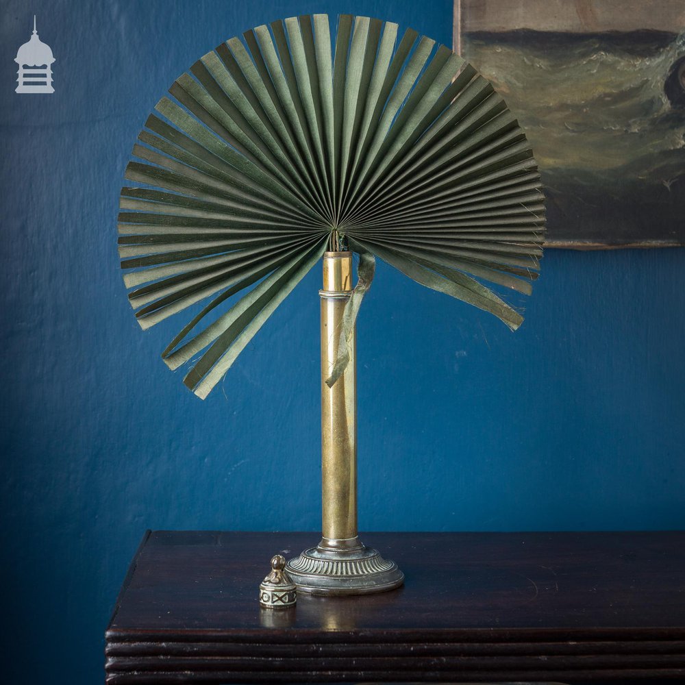 Victorian Privacy Shield Fan in a Decorative Brass Stand