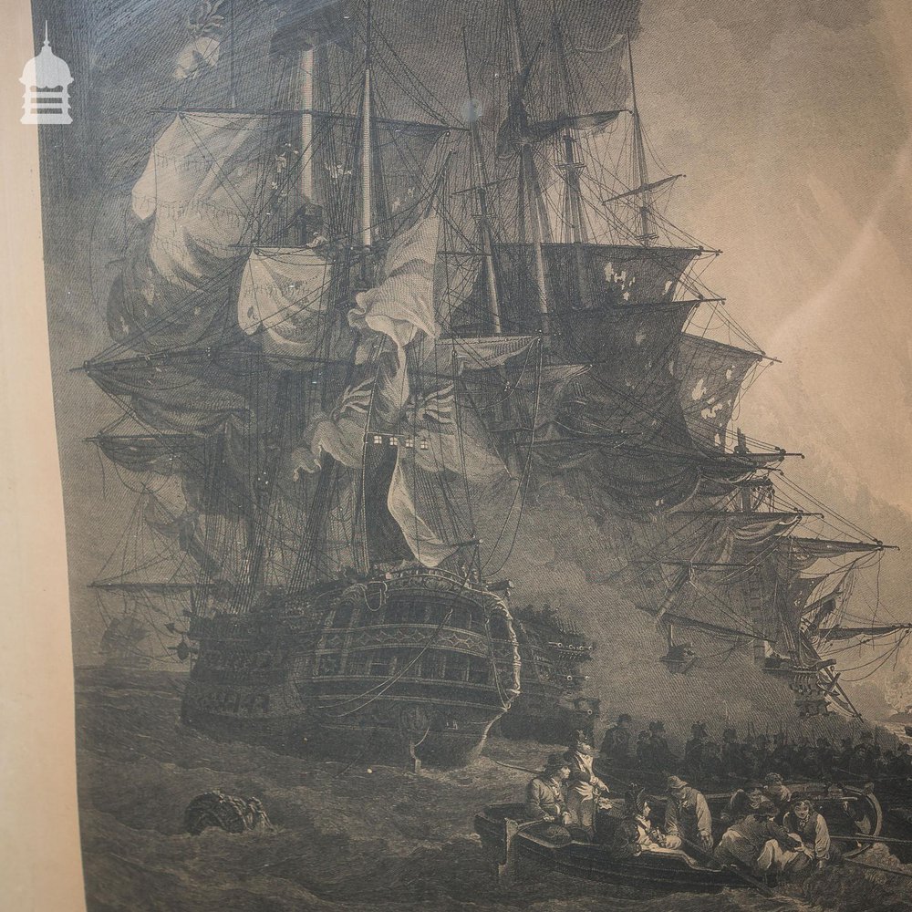 Georgian Engraving dated 1803 by James Fittler Depicting the 1798 Battle of the Nile in Painted Birdseye Maple Effect Frame