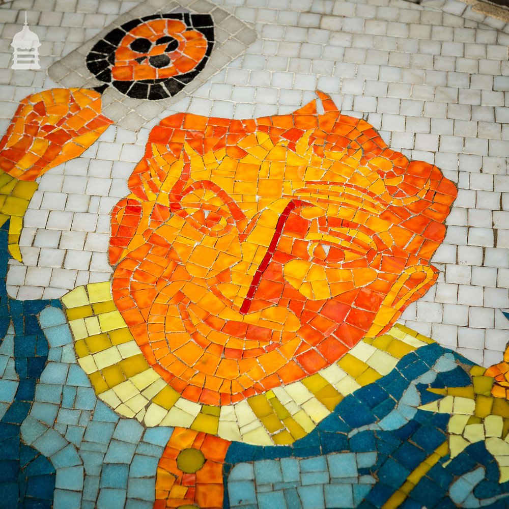 Pair of Circular Floor Mosaics with Colourful Joker Designs