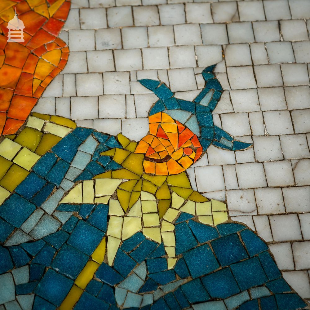 Pair of Circular Floor Mosaics with Colourful Joker Designs