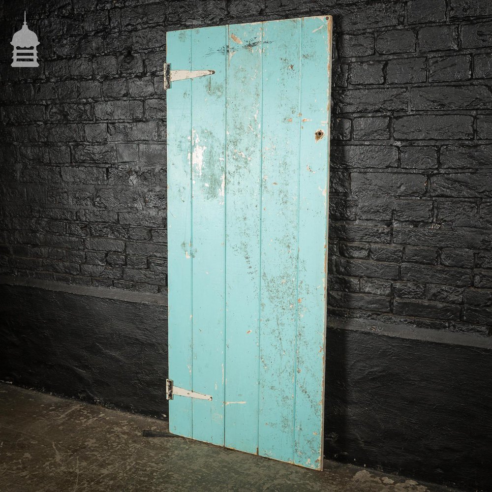 Small 19th C Light Blue Painted Ledged and Braced Pine Internal Cottage Door