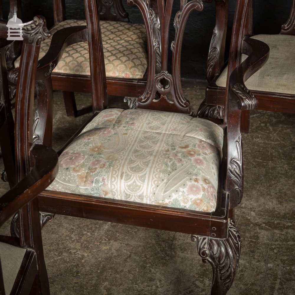Set of Six Ornate Chippendale Revival Dining Chairs Armchairs Circa 1900