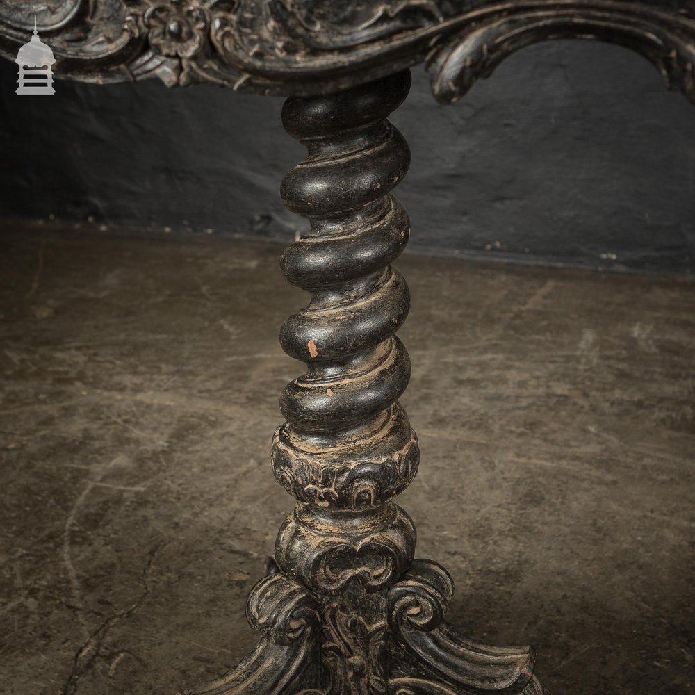 Exquisite 19th C Carved Hardwood Occasional Table with Twist Pedestal and Marble Top