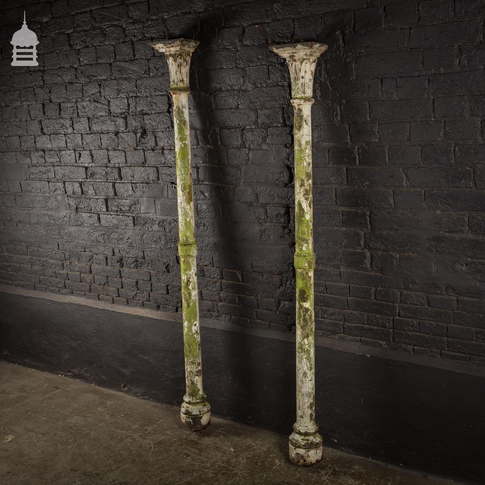 Two 19th C Cast Iron Columns Pillars Stanchions with Distressed Paint