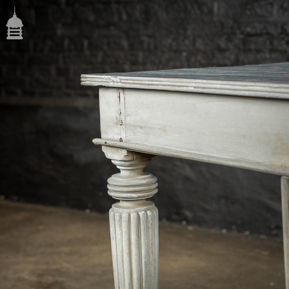 18th C Grey Painted Hardwood Colonial Centre Table with Reeded Legs and Bronze Paw Feet