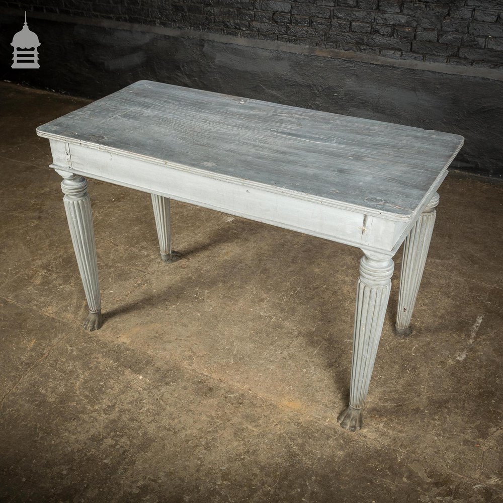 18th C Grey Painted Hardwood Colonial Centre Table with Reeded Legs and Bronze Paw Feet