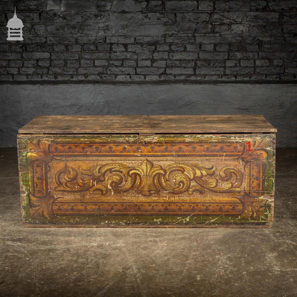 19th C Pine Gypsy Showman’s Travel Chest with Original Painted Finish