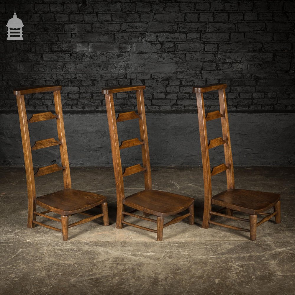 Set of 3 19th C Elm Low Ladder Back Chairs