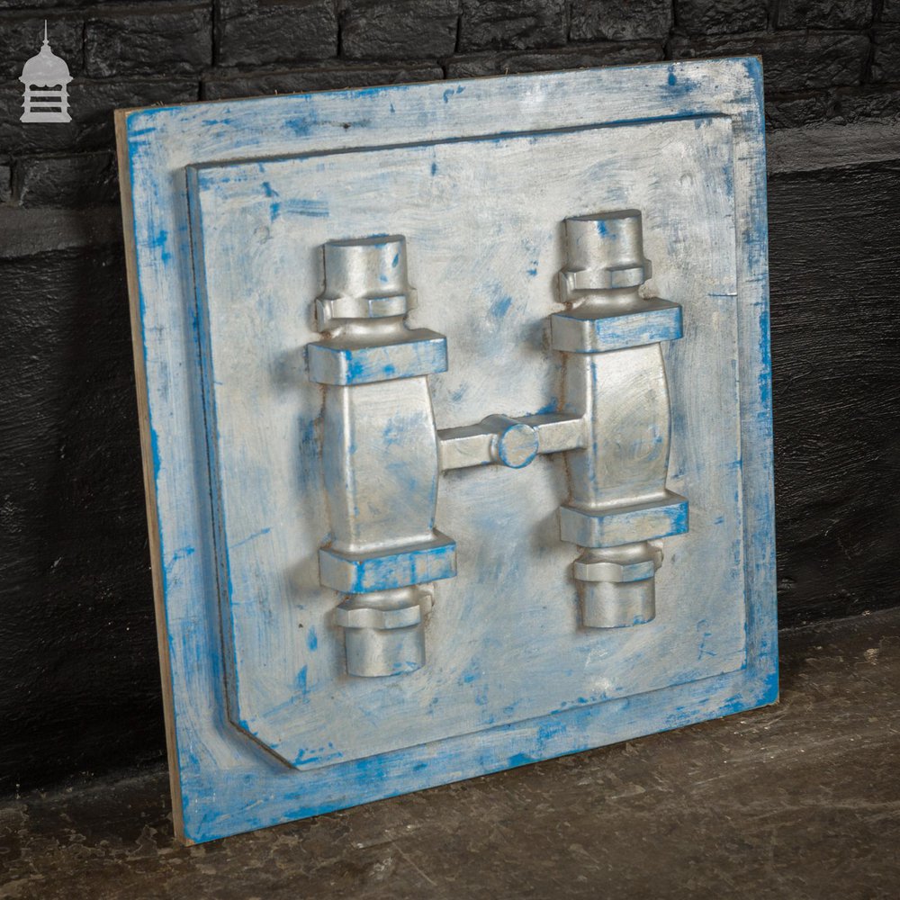 Vintage Industrial Foundry Mould Pattern with Blue and Silver Paint Finish