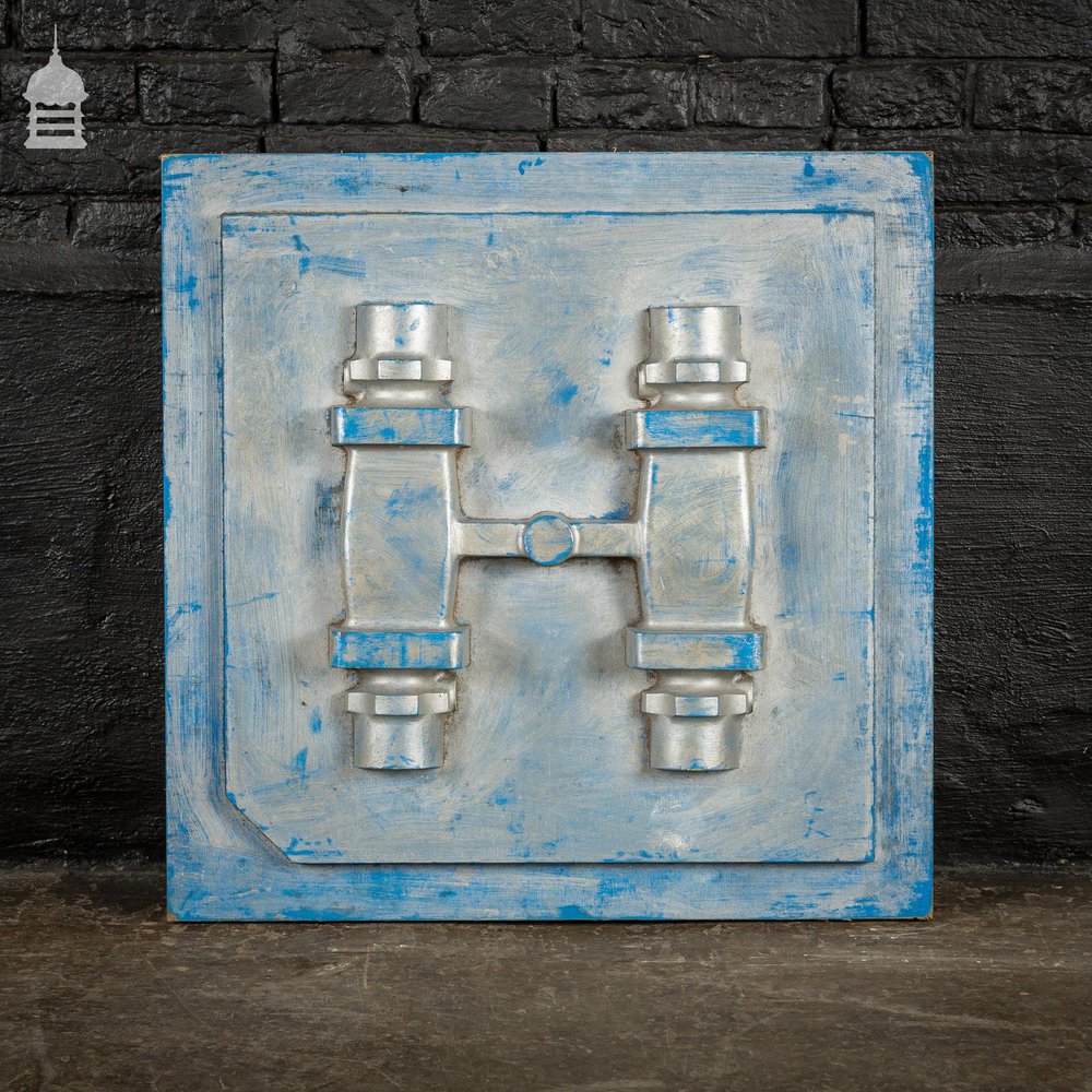 Vintage Industrial Foundry Mould Pattern with Blue and Silver Paint Finish