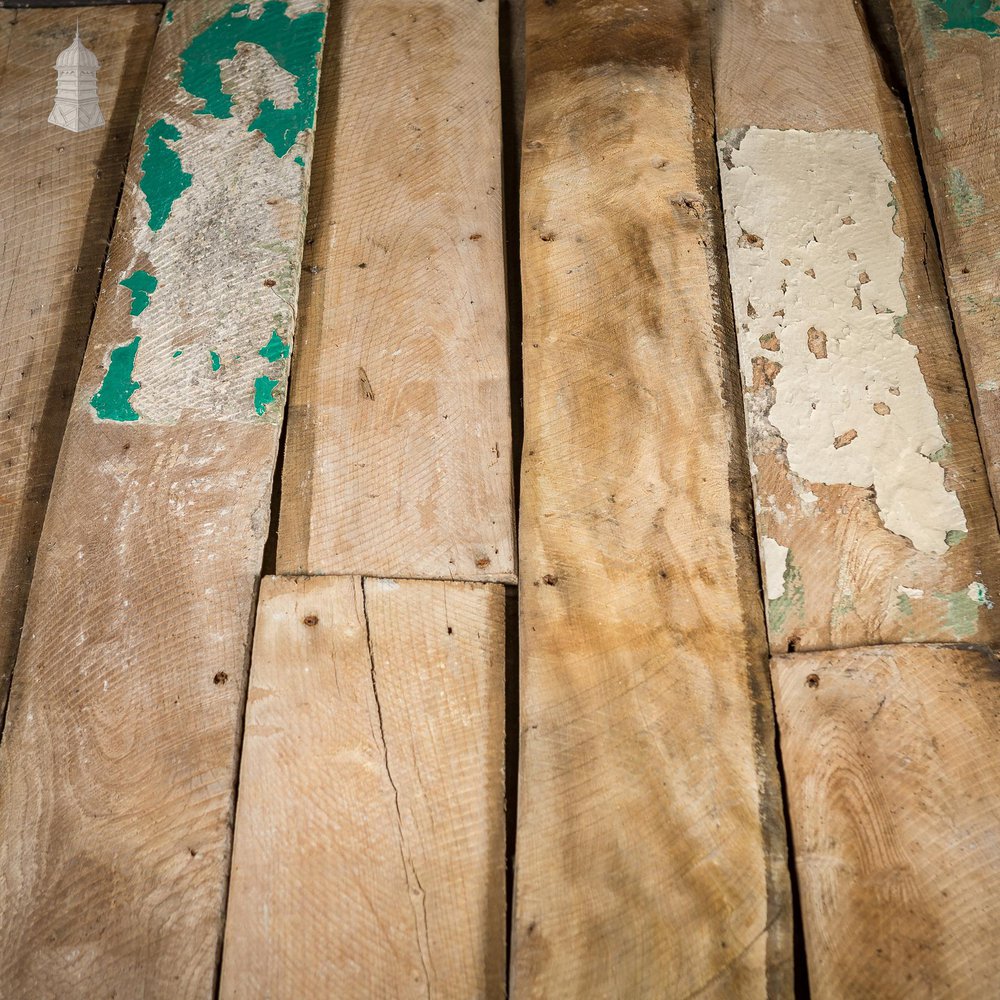 Batch of 7.5 Square Metres of Elm Wall Boards with Distressed Lath and Plaster Markings
