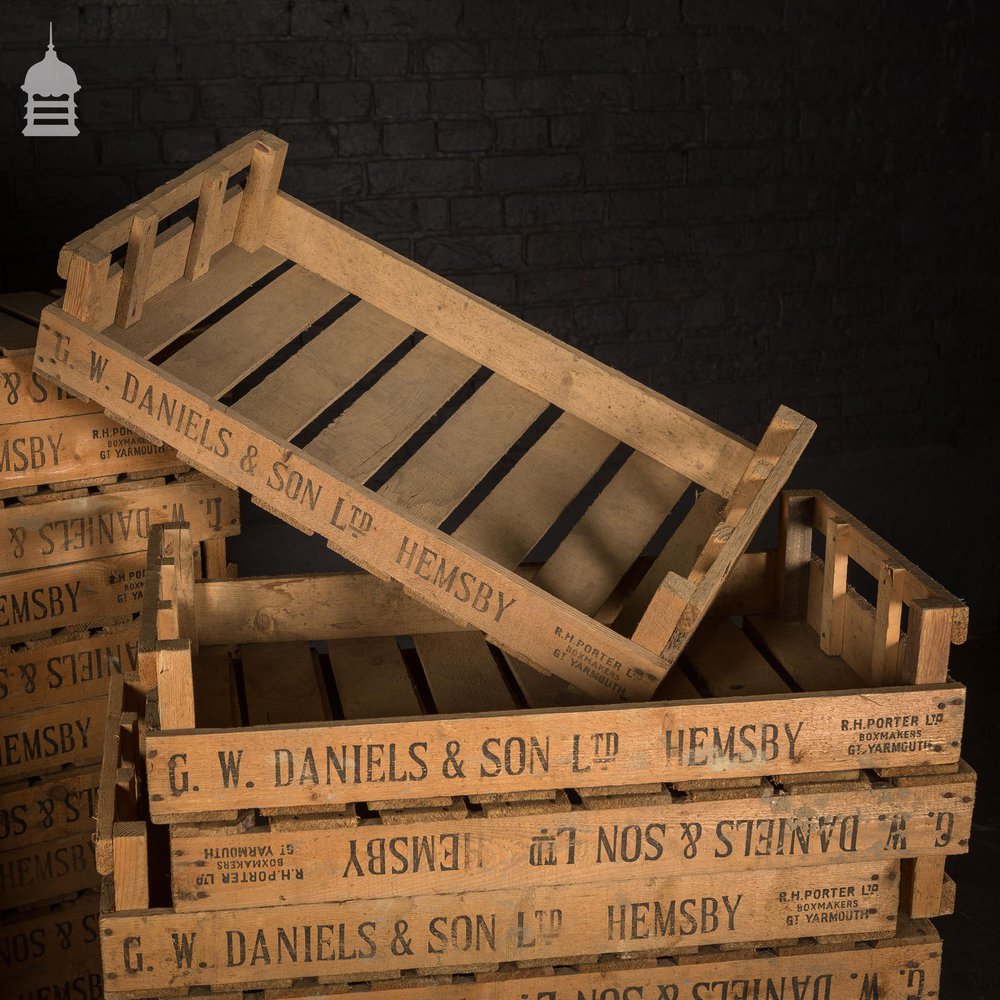 Vintage Wooden Chitting Crates Branded G. W. Daniels & Son Ltd