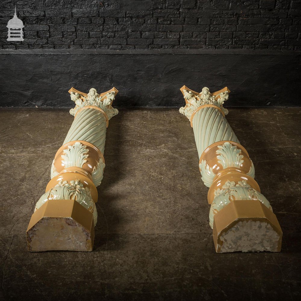 Pair of 19th C Fluted Columns with Corinthian Capitals and Acanthus Leaf Detail
