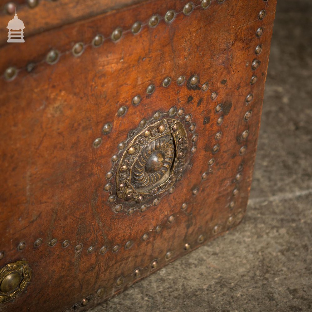 19th C Spanish Studded Leather Chest Trunk