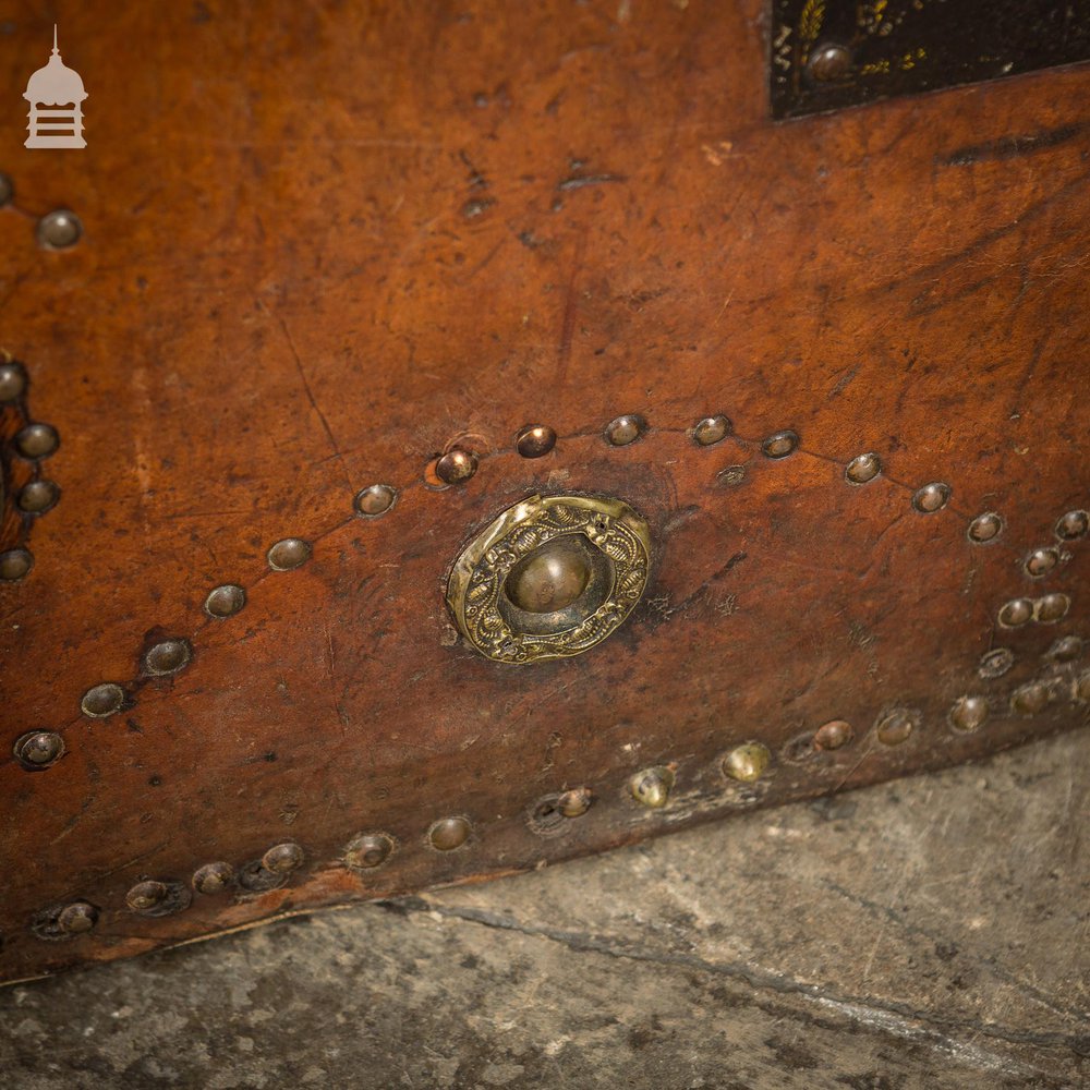 19th C Spanish Studded Leather Chest Trunk