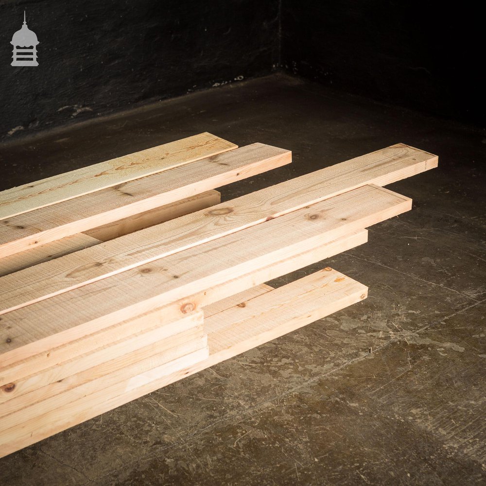 Batch of 11 Square Metres of 5” x 1.25” Pine Floorboard Cut From Reclaimed Victorian Joists