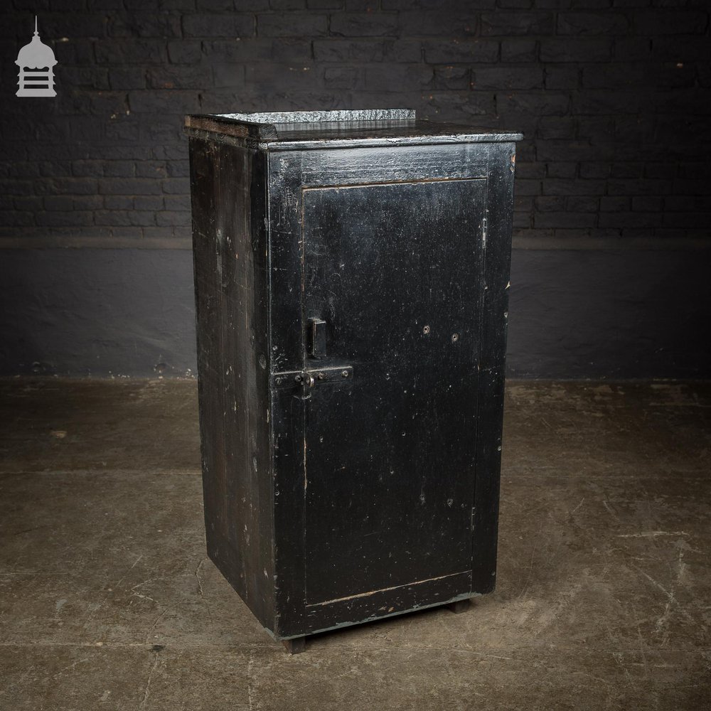 Mid Century Industrial Pine Workshop Cabinet Cupboard with Black Paint Finish