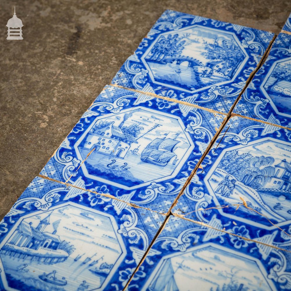 Set of 14 Hand Painted Dutch Blue and White Tiles