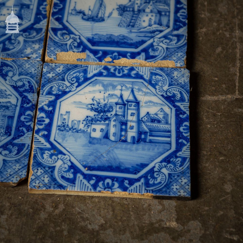 Set of 14 Hand Painted Dutch Blue and White Tiles