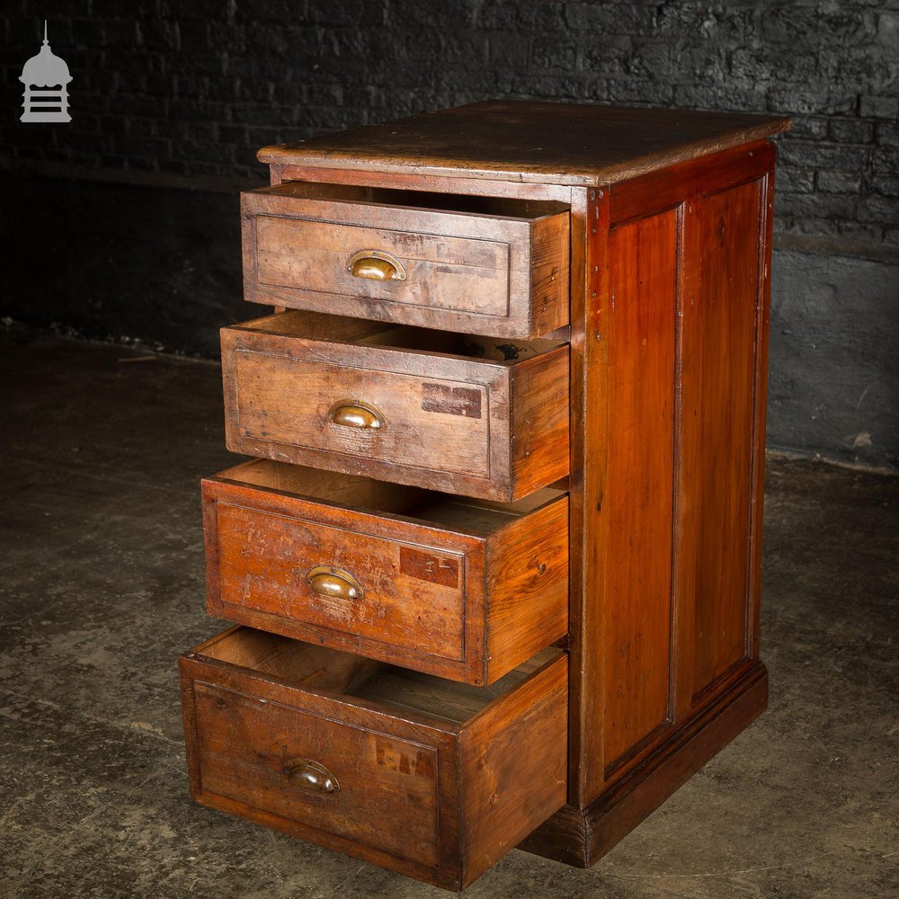 Industrial Pine Topped Mahogany Chest of Drawers With Brass Cup Handles