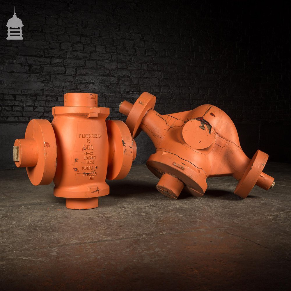 Pair of Large Orange Industrial Factory Foundry Moulds