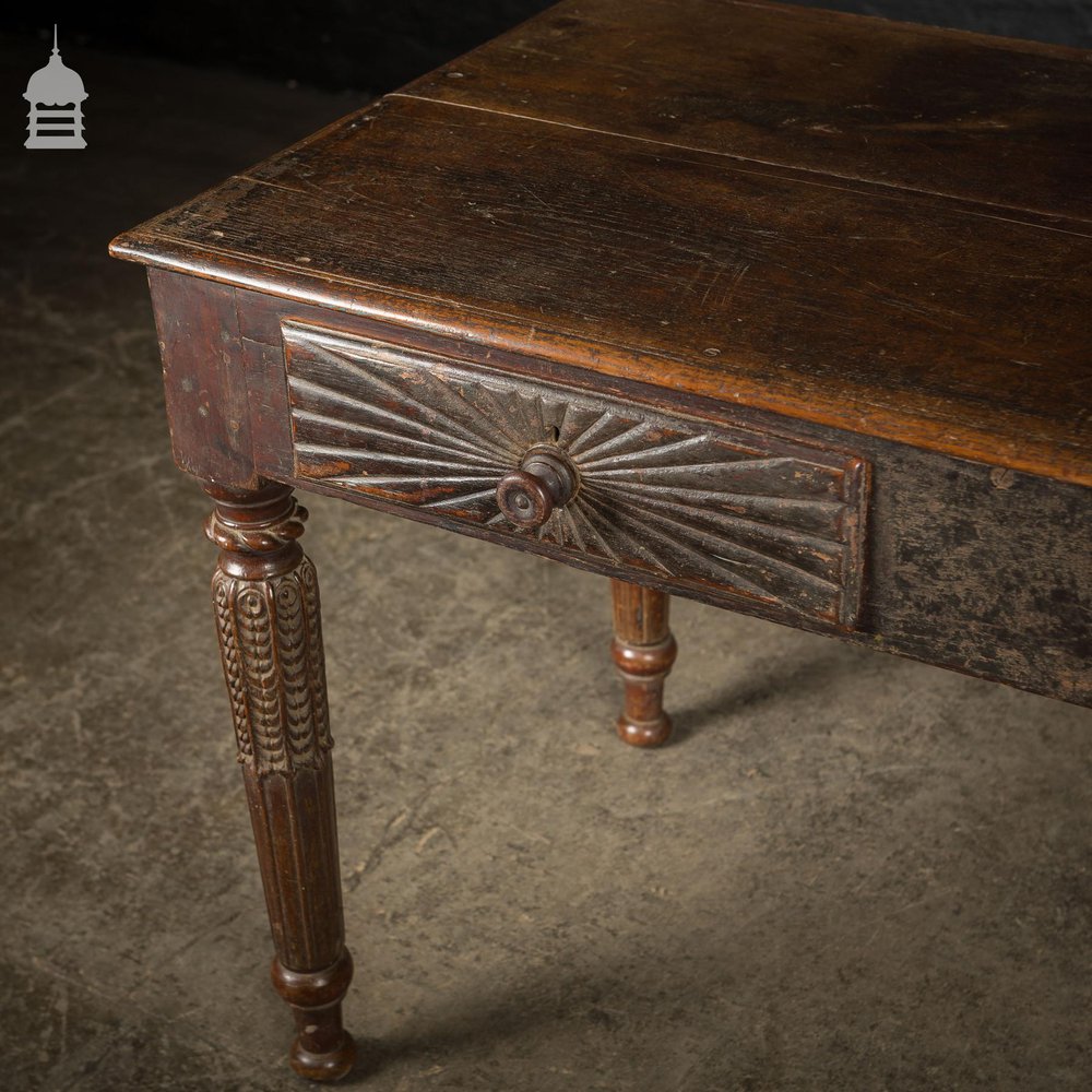 Impressive 18th C Hardwood Side Table with Carved Starburst Drawers