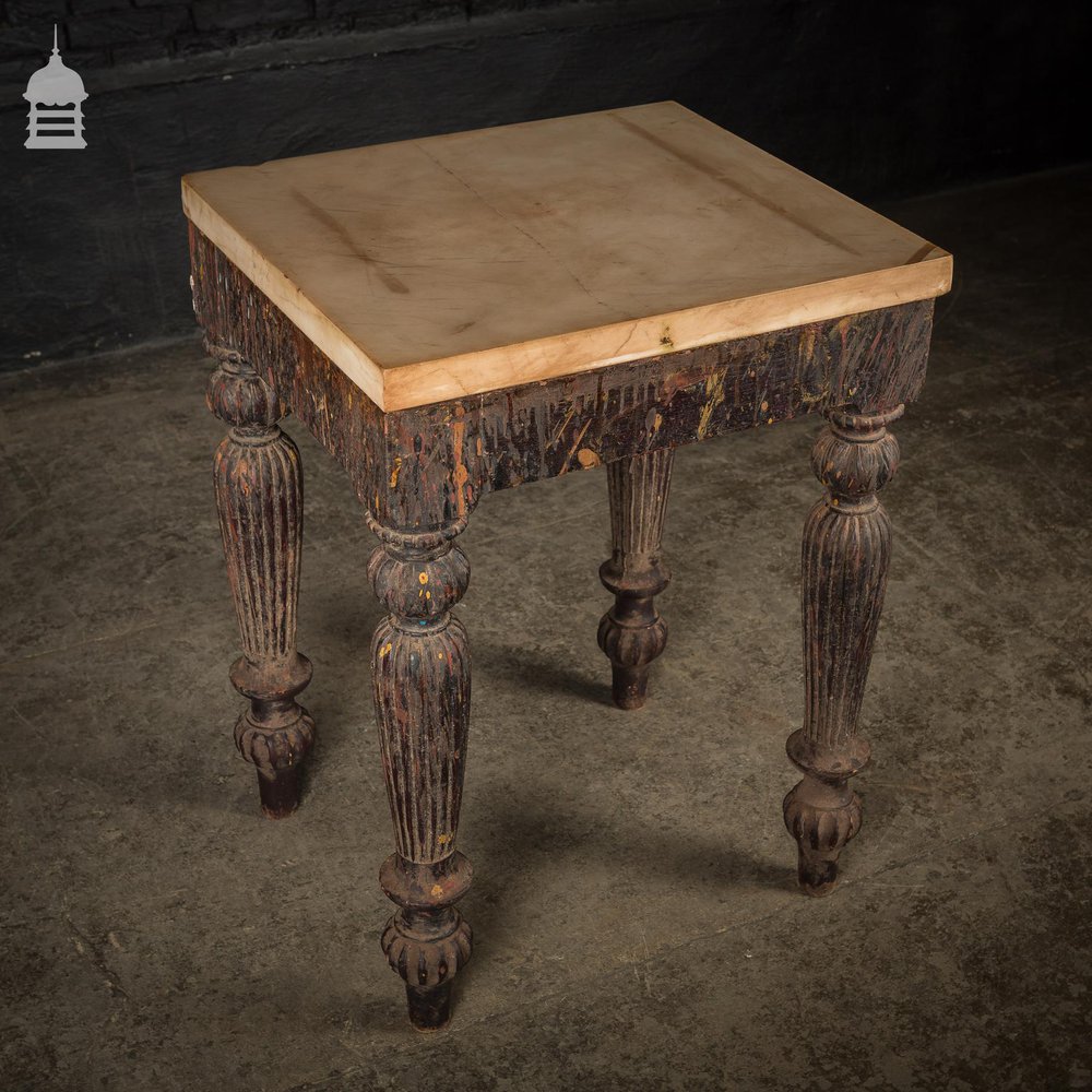 19th C Hardwood Side Table with Reeded Legs and Distressed Paint Finish