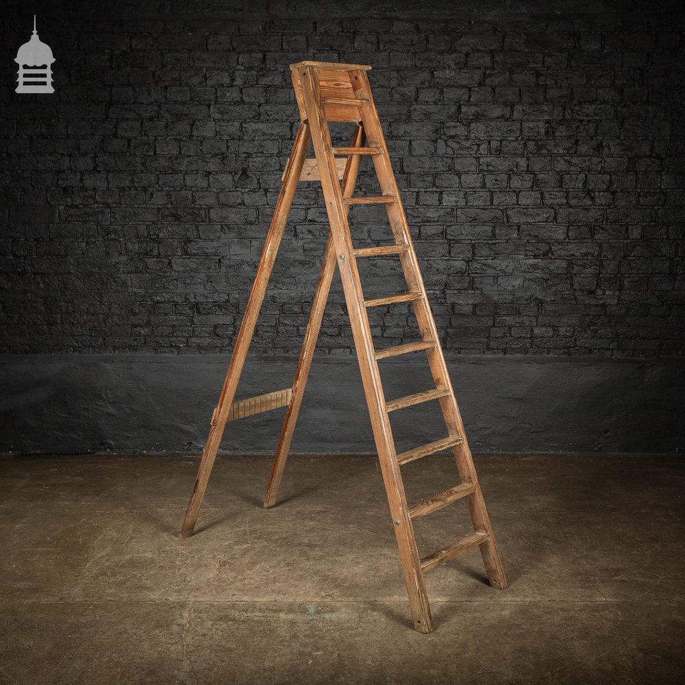 Edwardian Pitch Pine Folding A-Steps Ladder