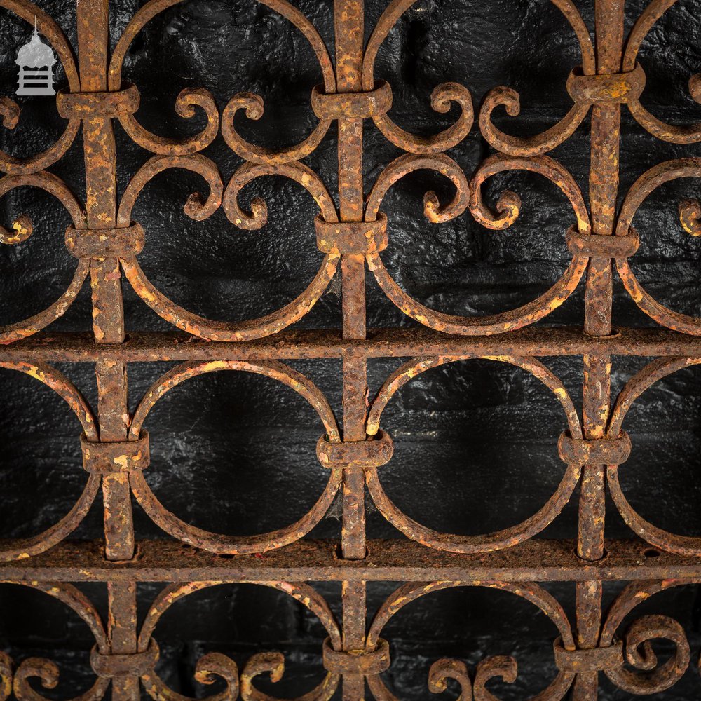 Decorative 19th C Wrought Iron Railing Panel with Scroll Design