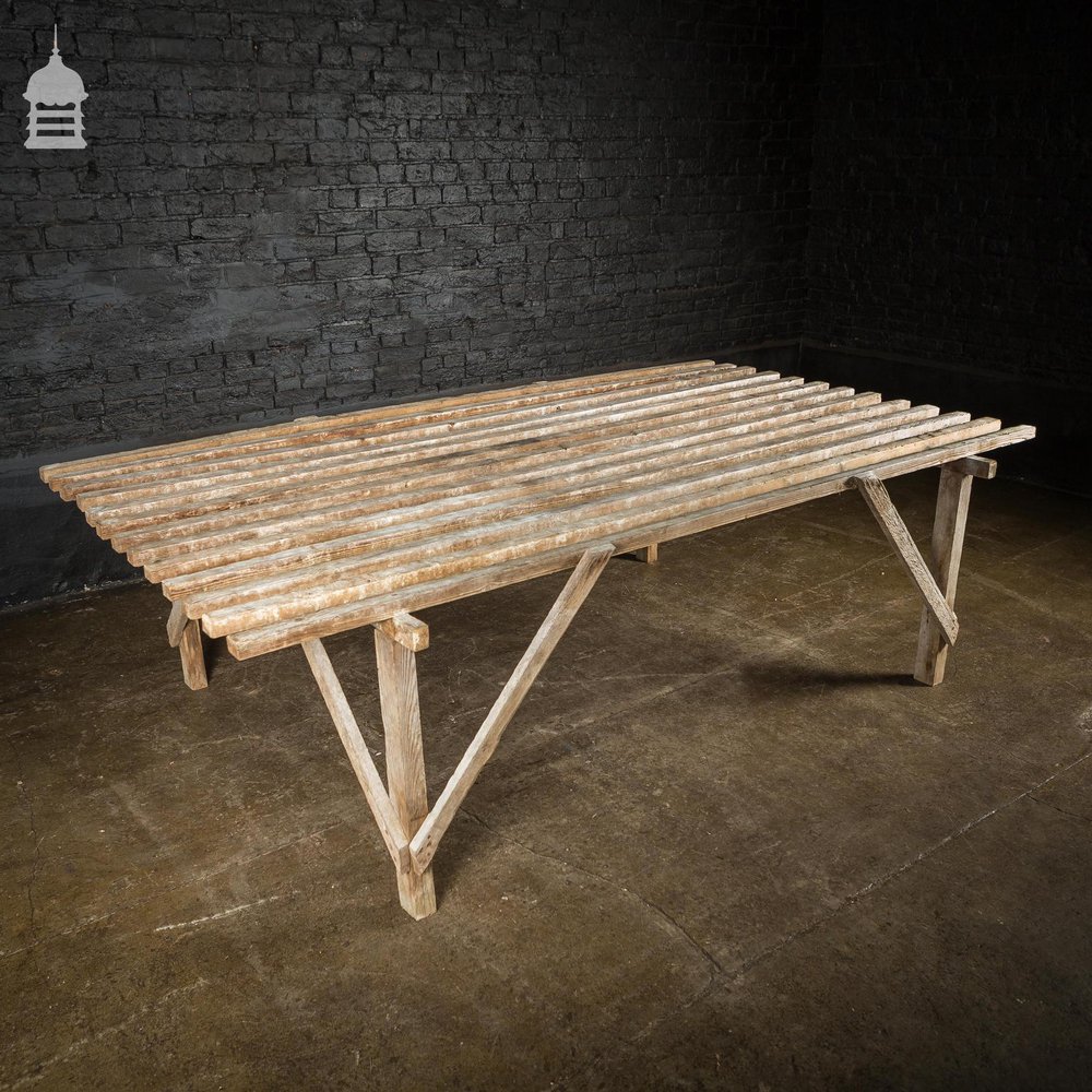 Bygone White Washed Slatted Pine Workbench Table