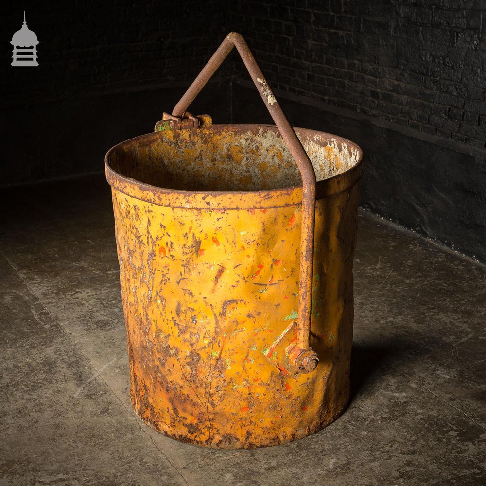 Large Industrial Yellow Painted Steel Barrel with Swing Handle