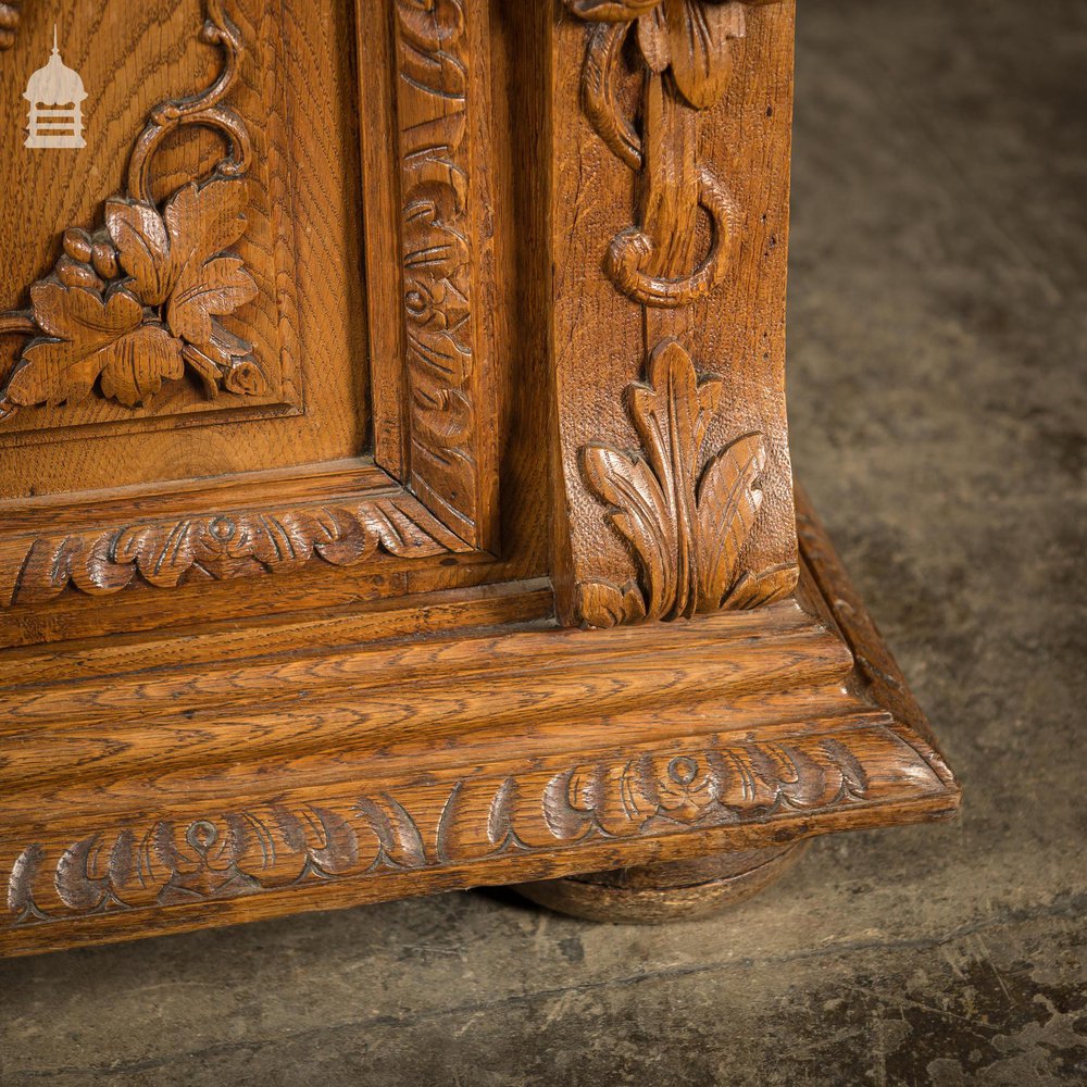 19th C European Elaborately Carved Glazed Gothic Tall Sideboard