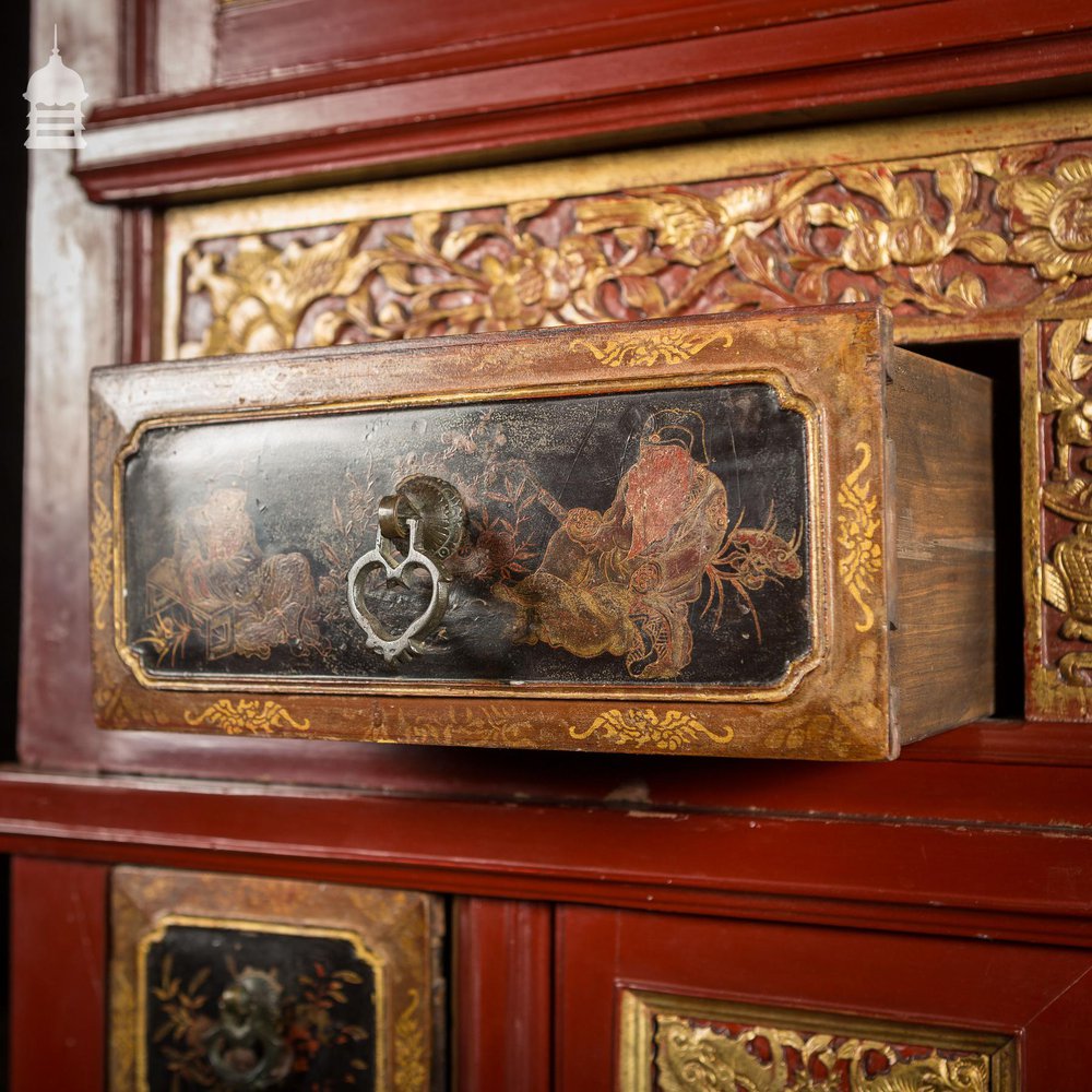 19th C Detailed Chinese Red Lacquer Cabinet