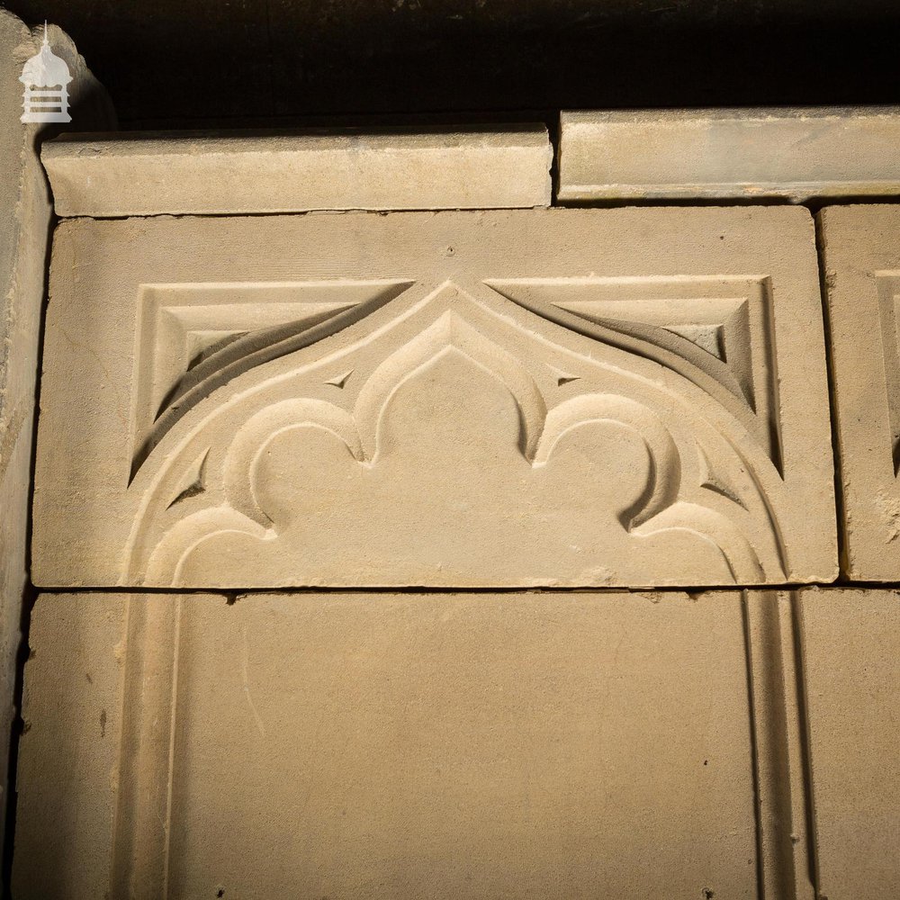 19th C Ecclesiastical Gothic Carved Bath Stone Church Wall