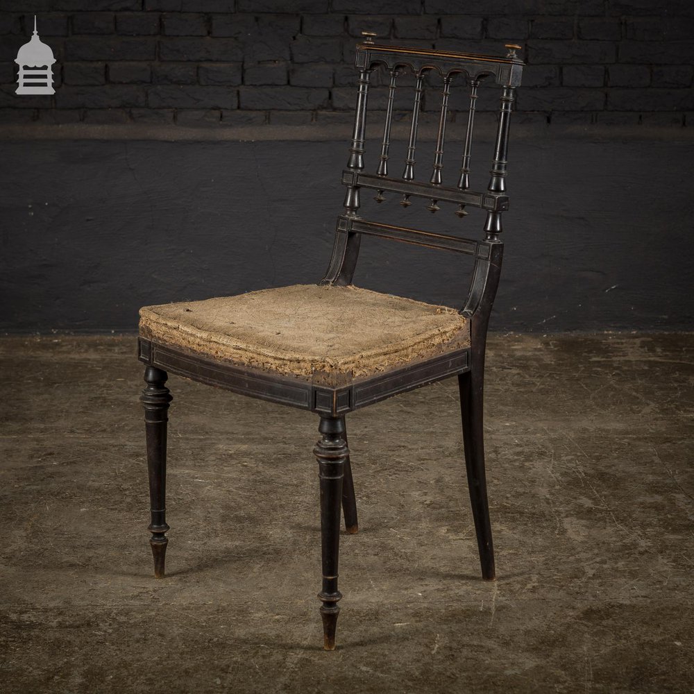 Elegant 18th C Ebonised Dining Chair with Ornate Turnings for Re-Upholstery