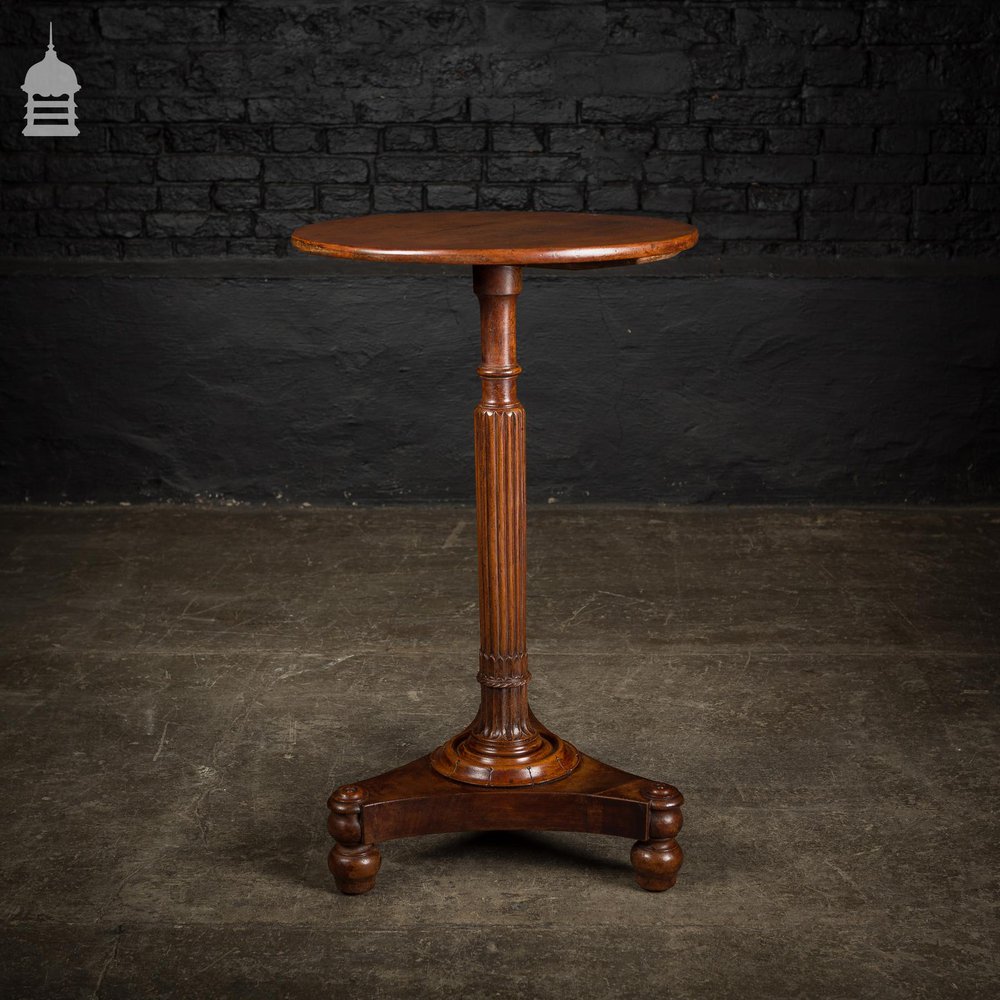 19th C Carved Reeded Mahogany Based Occasional Table with Pine Top
