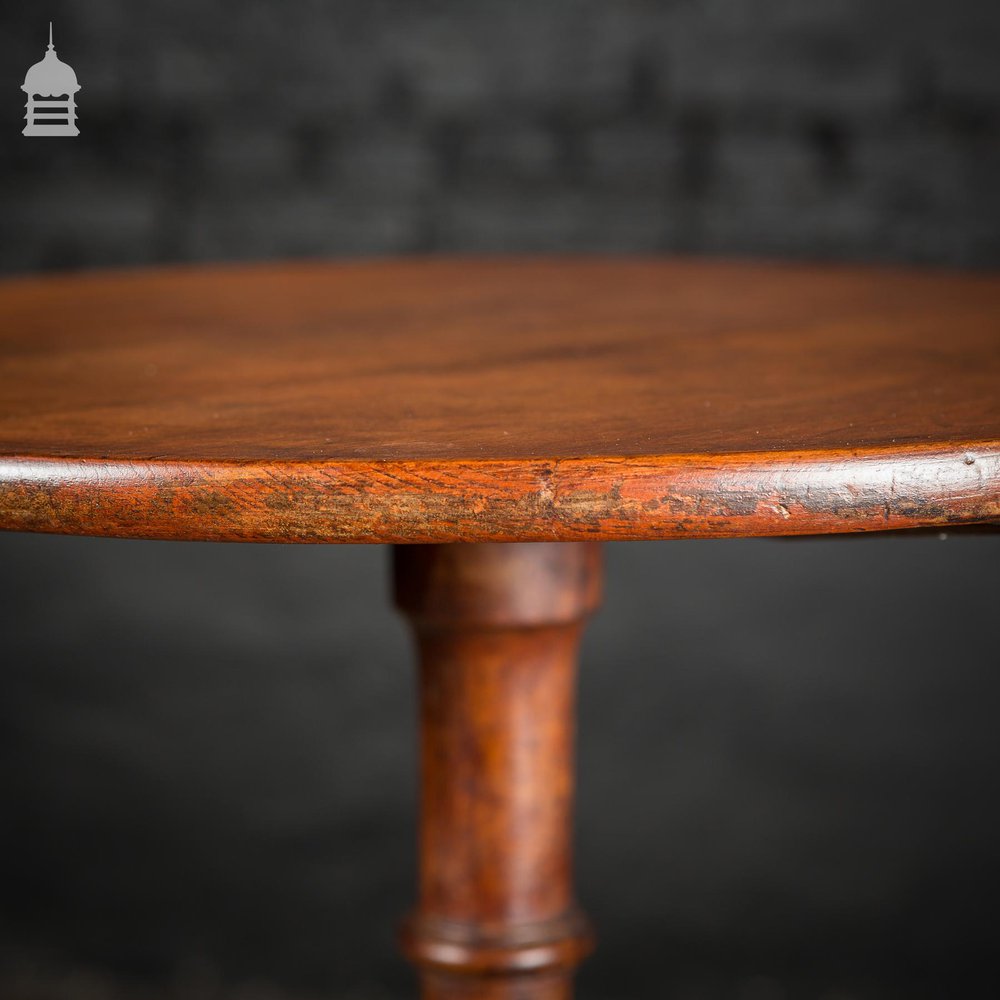 19th C Carved Reeded Mahogany Based Occasional Table with Pine Top