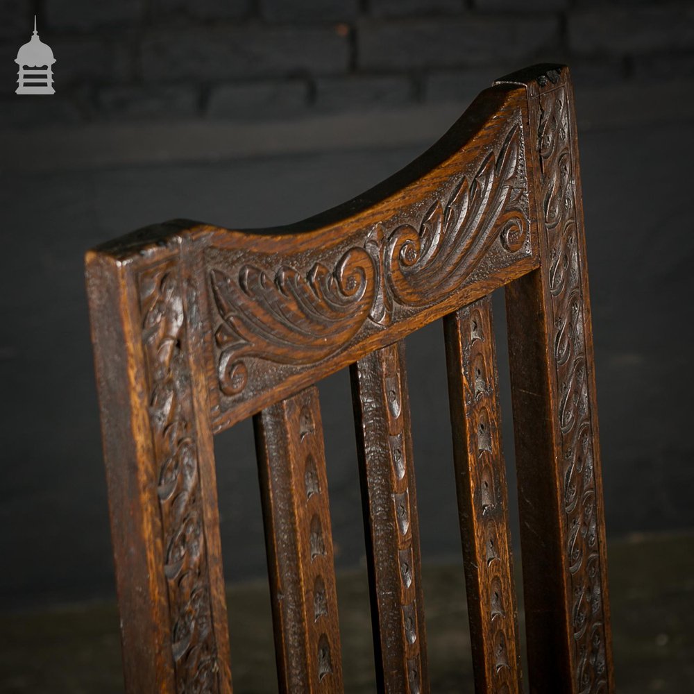 18th C Oak Chair with Ornate Hand Carved Detail and Single Plank Seat