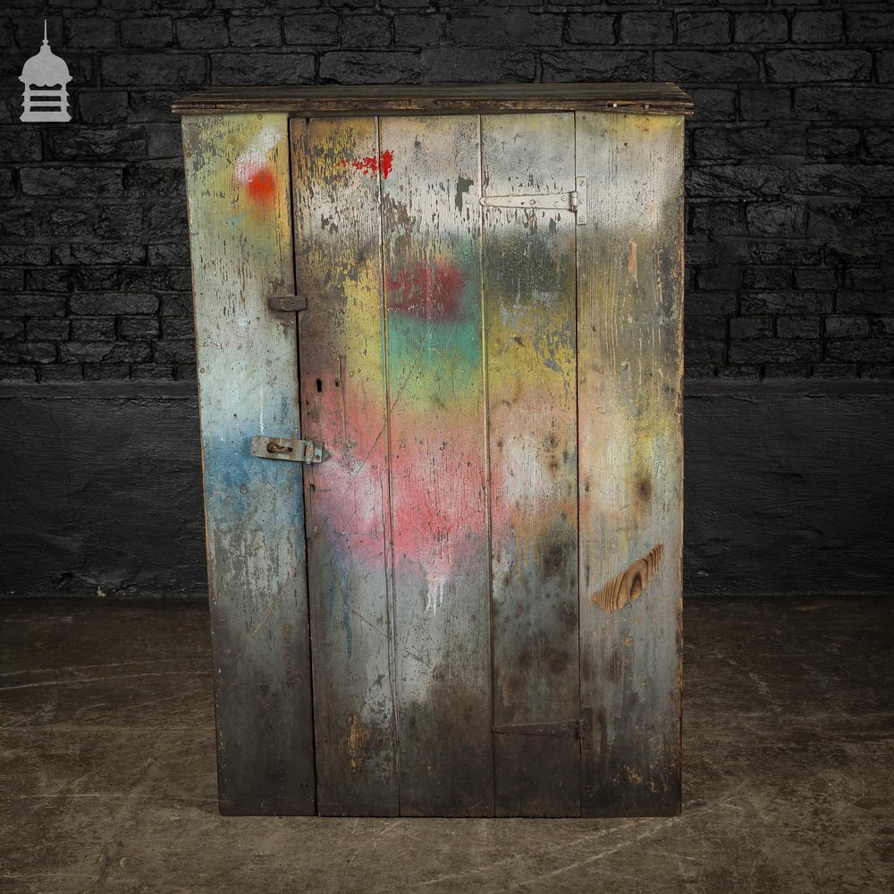 Industrial Pine Workshop Cupboard Cabinet with Distressed Paint