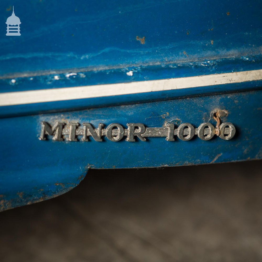 Vintage Blue Morris Minor 1000 Bonnet with Distressed Paint