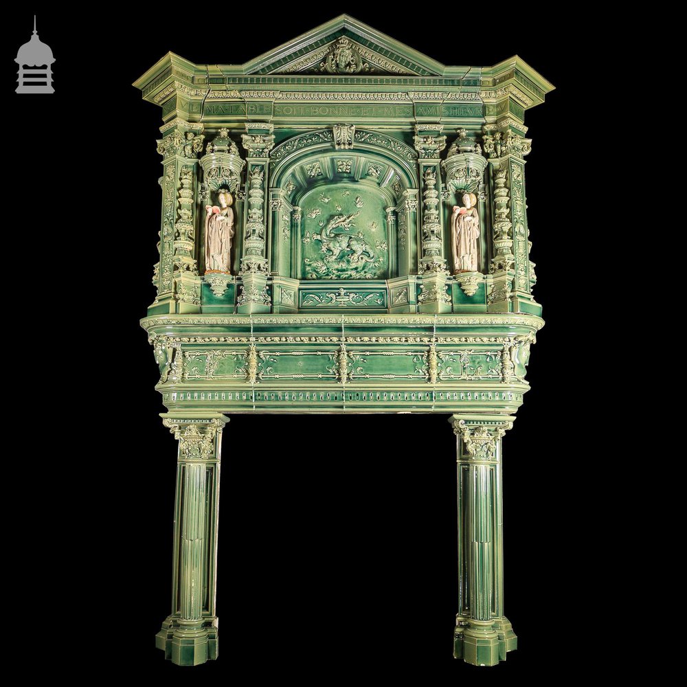 Magnificent 19th C French Glazed Ceramic Fireplace Surround Chimneypiece with Corinthian Columns