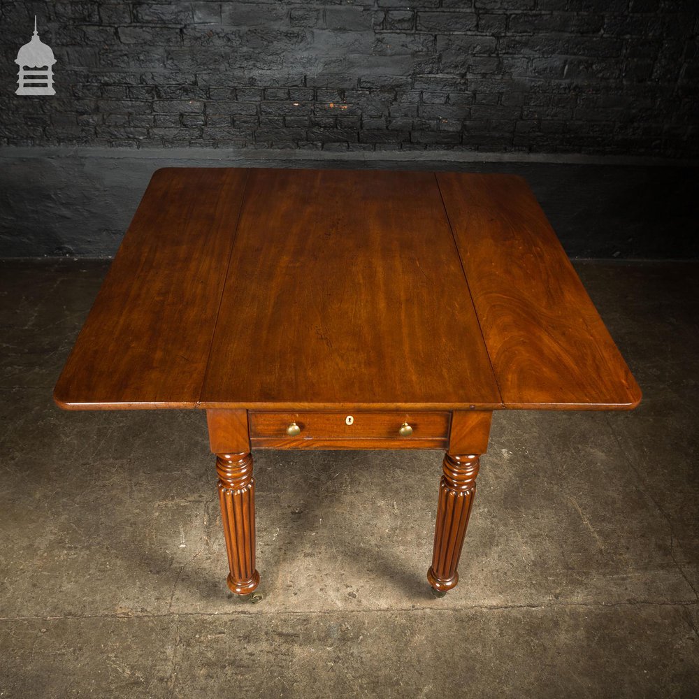 19th C Mahogany Drop Leaf Table with Fluted Legs