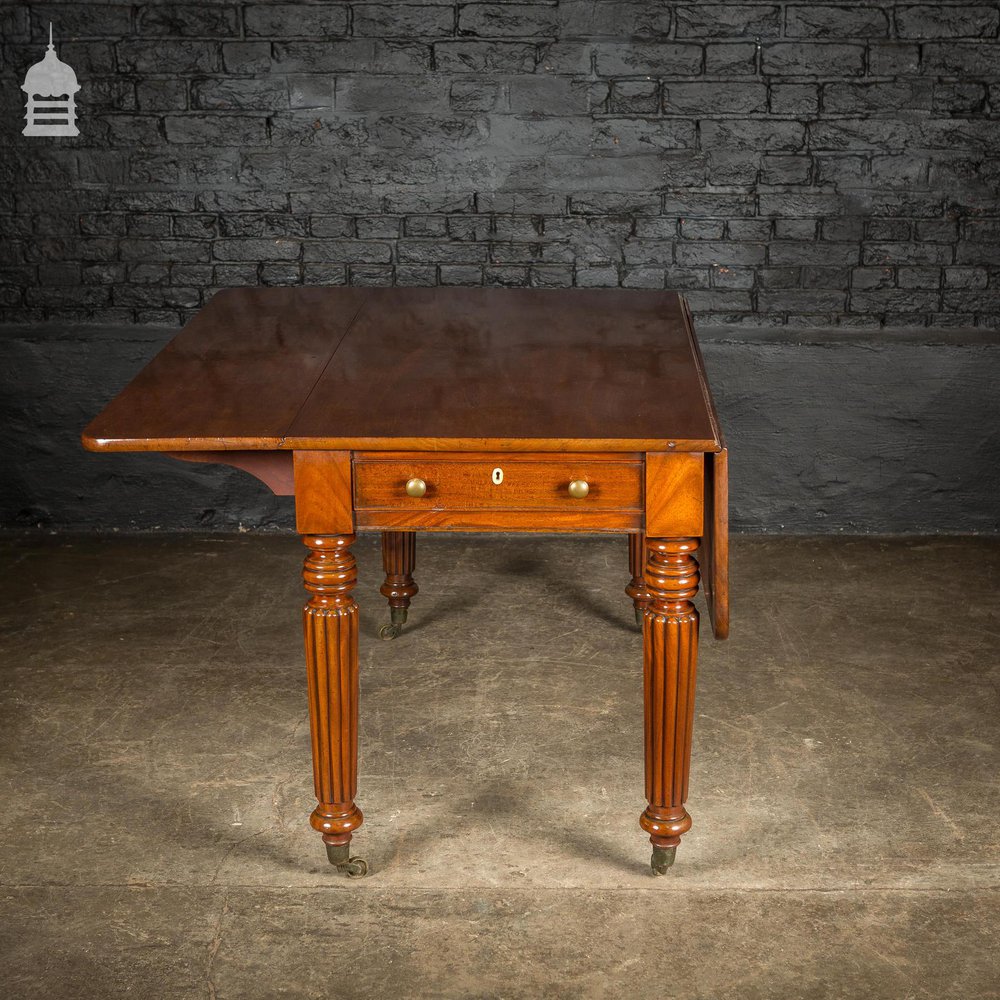 19th C Mahogany Drop Leaf Table with Fluted Legs