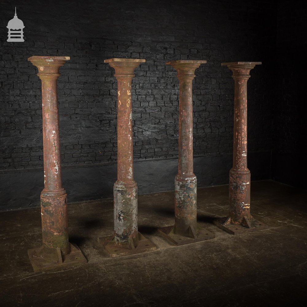 Set of 4 19th C Cast Iron Columns Stanchions Pillars