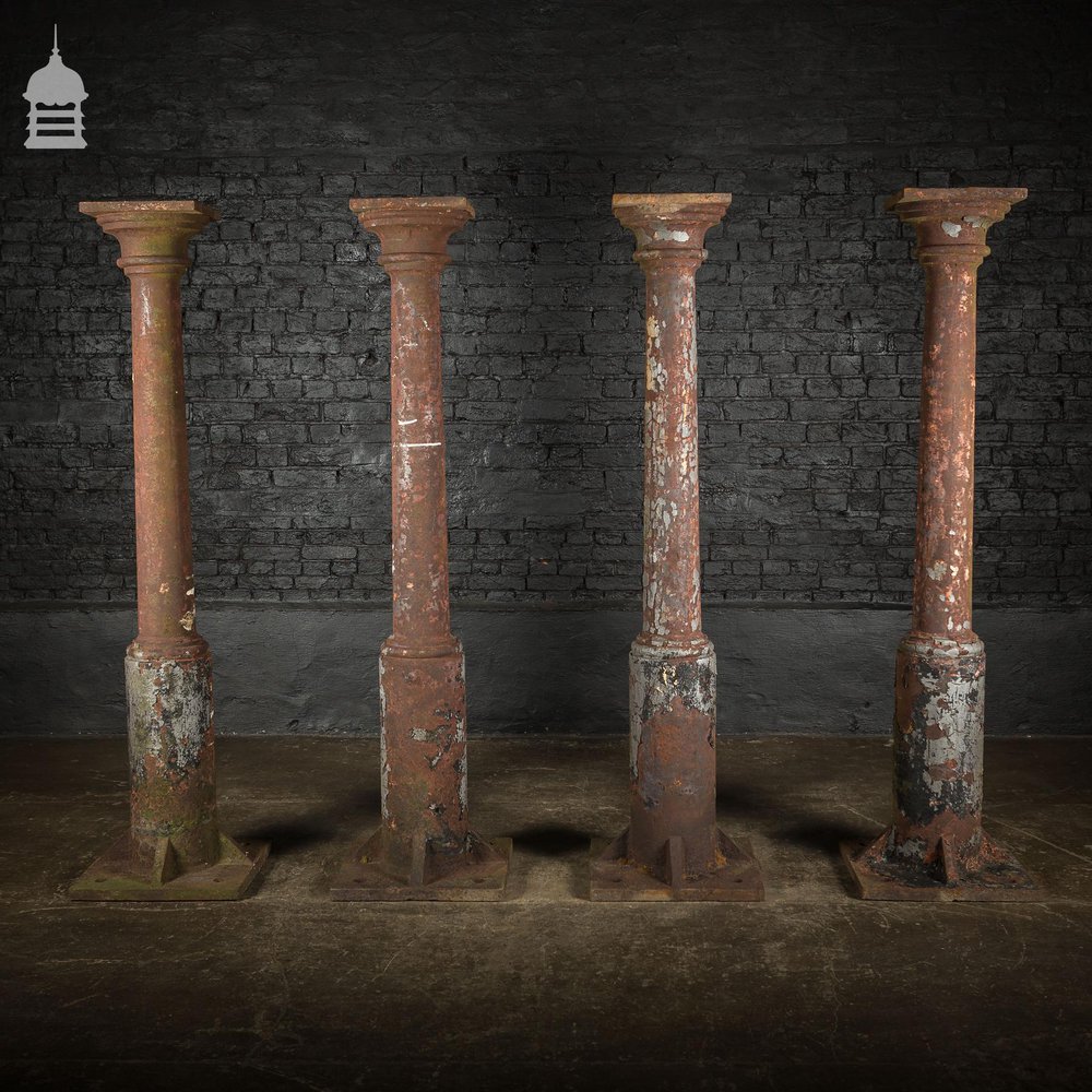 Set of 4 19th C Cast Iron Columns Stanchions Pillars