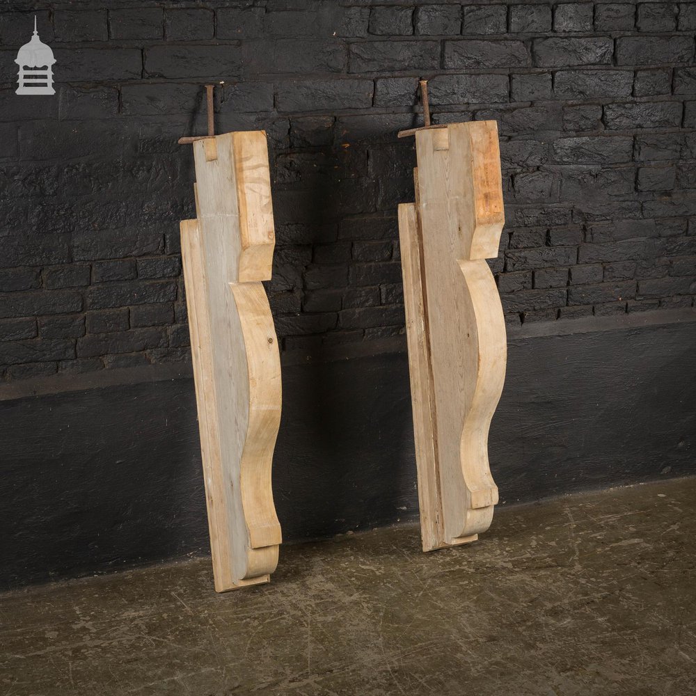 Large Pair of Carved Stripped Pine Brackets Gallows Brackets