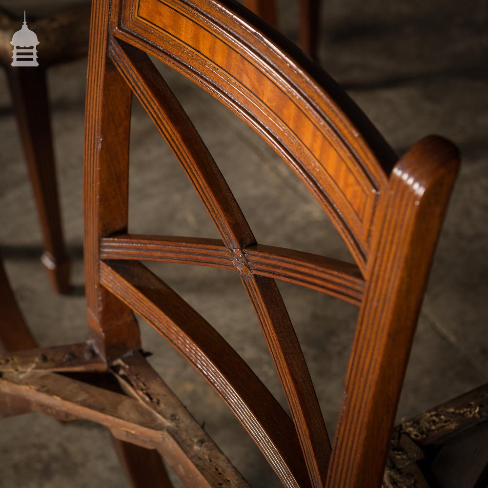 Set of Six George III Reeded Mahogany Dining Chairs and One Carver Chair Ready for Upholstery